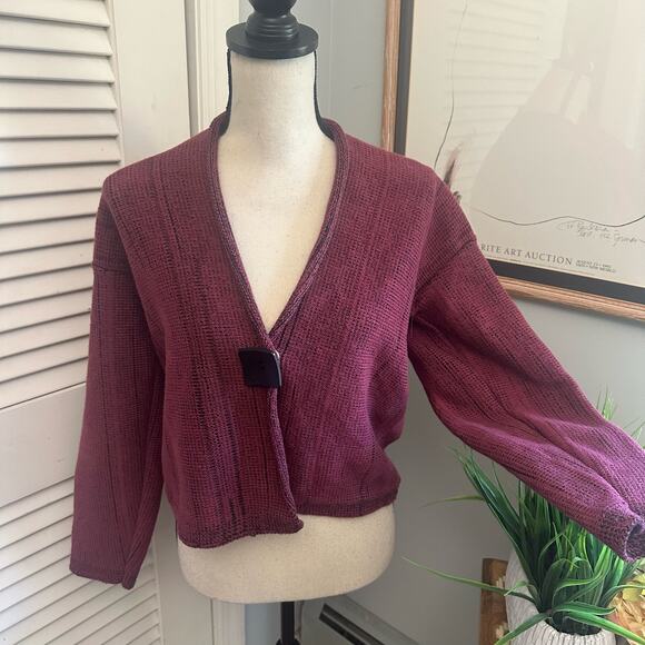WILLOW Womens Sweater Small Mauve Chunky Cardigan Retro Bohemian Lagenlook - Picture 1 of 12